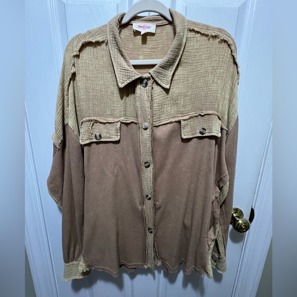 Peach Love California Beige Textured Shirt